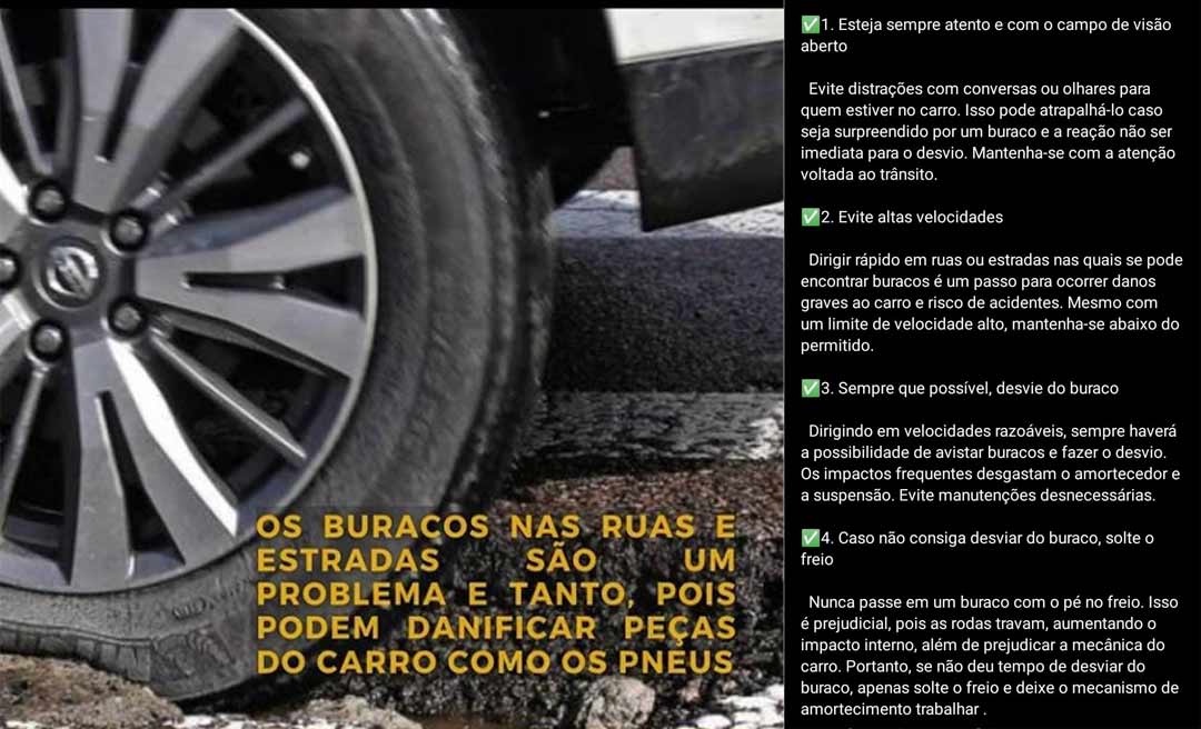 Prefeitura reconhece que Rio Branco é um buraco só e dá dicas para motoristas trafegarem nas ruas esburacadas
